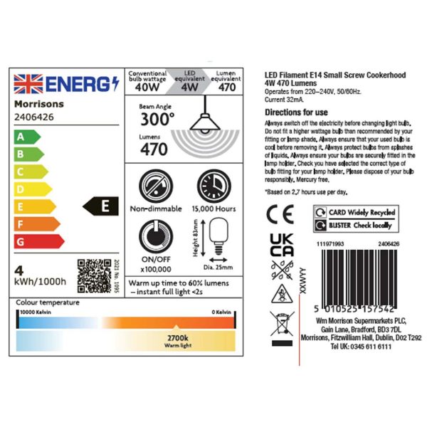 Cookerhood Bulb E14 470 Lumens 4W