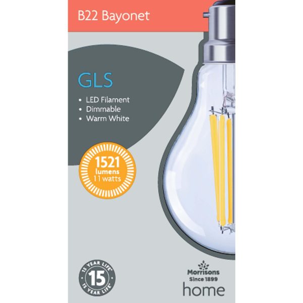 LED Filament Gls 1521 Lumens Bc 11W Dimmable Light Bulb