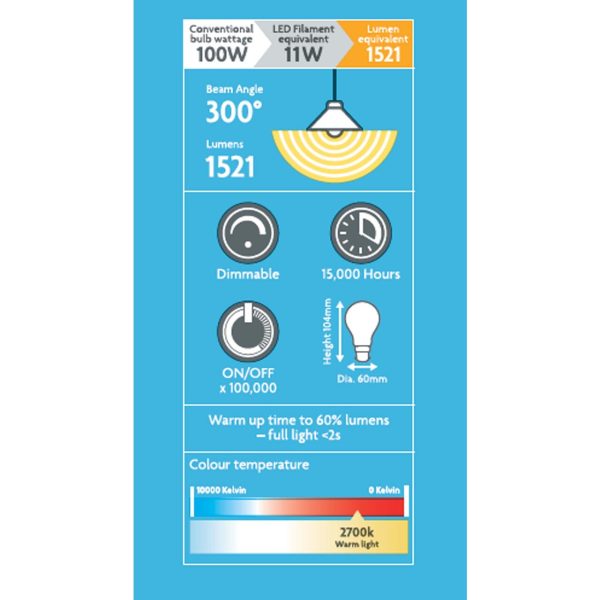 LED Filament Gls 1521 Lumens Bc 11W Dimmable Light Bulb