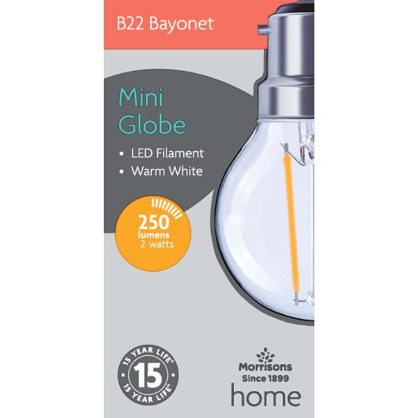 LED Mini Globe 250 Lumens Bc 2W Light Bulb