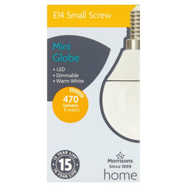 LED Mini Globe 470 Lumens 5W Ses Dimmable Light Bulb