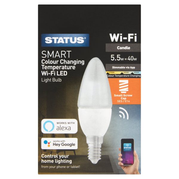 Status 5.5W SMART Wi-fi Colour Changing Temperature LED Candle Light Bulb