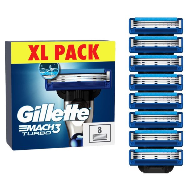 Gillette Mach 3 Turbo Razors For Men 8 Refill Razor Blades