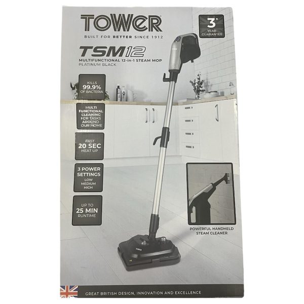 Tower Multifunction 12-In-1 Steam Mop Platinum & Black