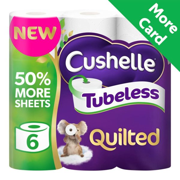 Cushelle Quilted Tubeless Toilet Tissue 6 Rolls Equals 9 Rolls