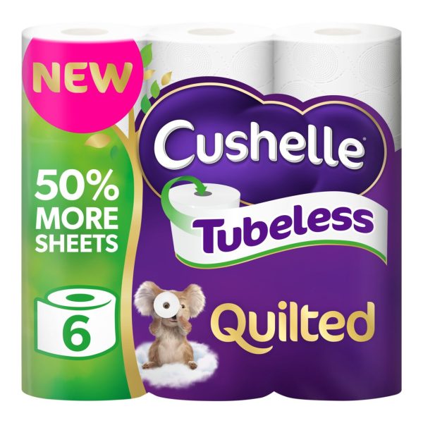 Cushelle Quilted Tubeless Toilet Tissue 6 Rolls Equals 9 Rolls