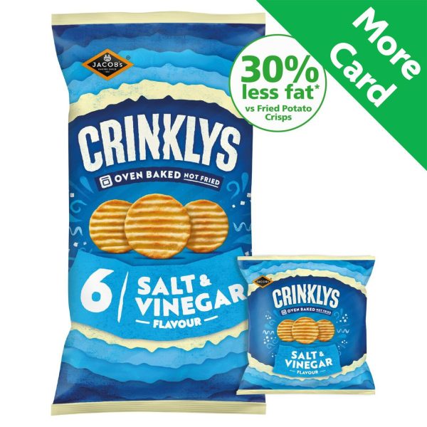 Jacob's Crinklys Salt & Vinegar 30% Less Fat Pack OF 6 Multipack Snacks