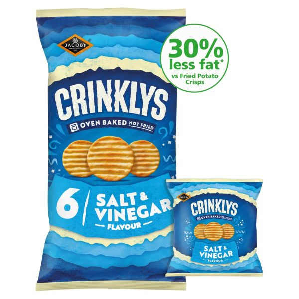 Jacob's Crinklys Salt & Vinegar 30% Less Fat Pack OF 6 Multipack Snacks