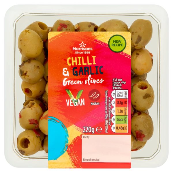 Morrisons Green Olives With Chilli & Garlic