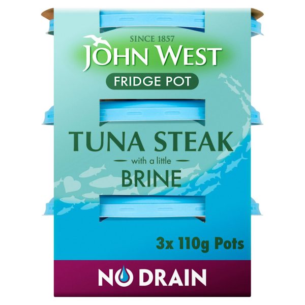 John West No Drain Fridge Pot Tuna Steak In Brine (3x110g)