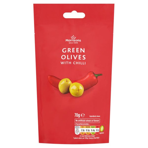 Morrisons Pitted Green Olives With Chilli (70g)