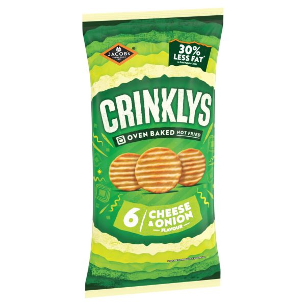 Jacob's Crinklys Cheese & Onion 30% Less Fat Pack Of 6 Multipack Snacks