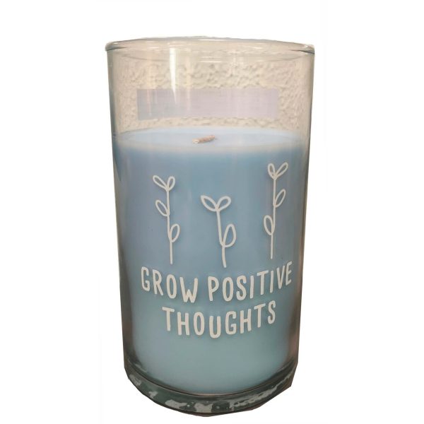 Nutmeg Home Blue Joyful Slogan Glass Pillar Candle