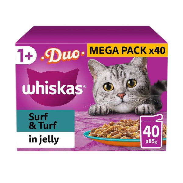 Whiskas 1+ Duo Surf and Turf Adult Wet Cat Food Pouches in Jelly