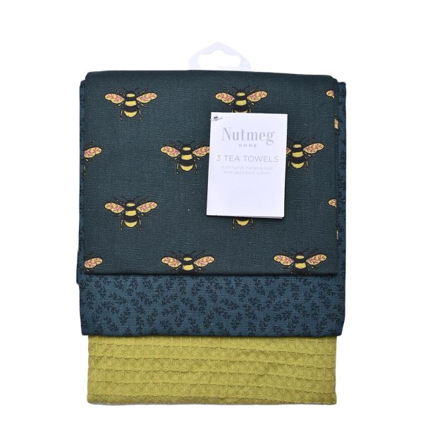 Nutmeg Home Green Bee Tea Towels