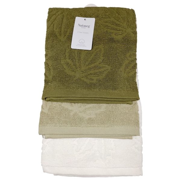 Nutmeg Home Khaki Leaf Jaquard Terry Tea Towel