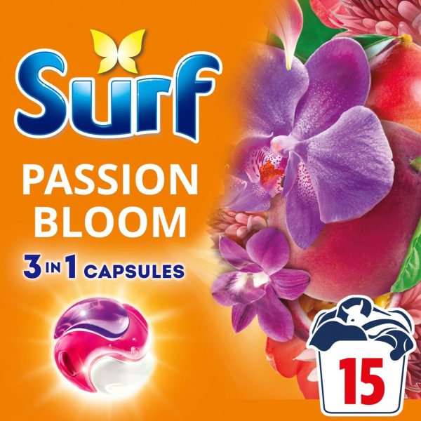 Surf 3 in 1 Laundry Washing Detergent Capsules Passion Bloom 15 Washes