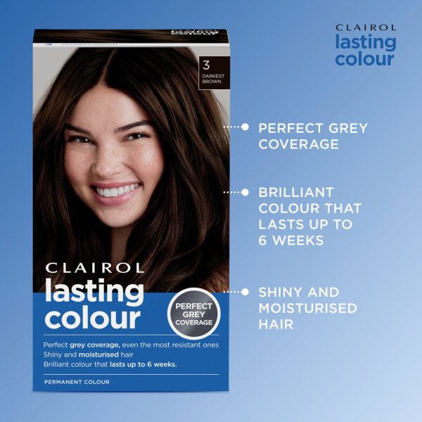 Clairol Lasting Colour Permanent Hair Dye 3 Darkest Brown