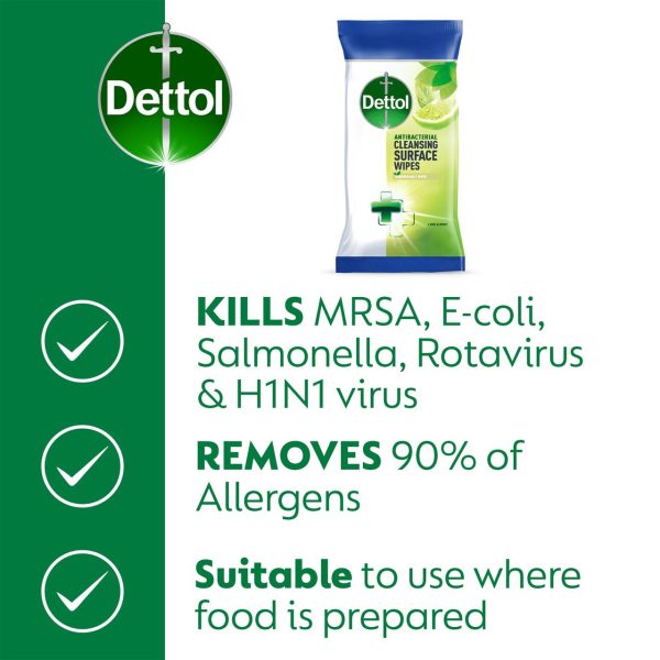 Dettol Antibacterial Biodegradable Cleansing Surface Wipes Lime & Mint