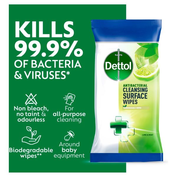 Dettol Antibacterial Biodegradable Cleansing Surface Wipes Lime & Mint