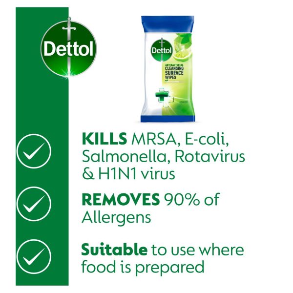 Dettol Antibacterial Biodegradable Cleansing Surface Wipes Lime & Mint