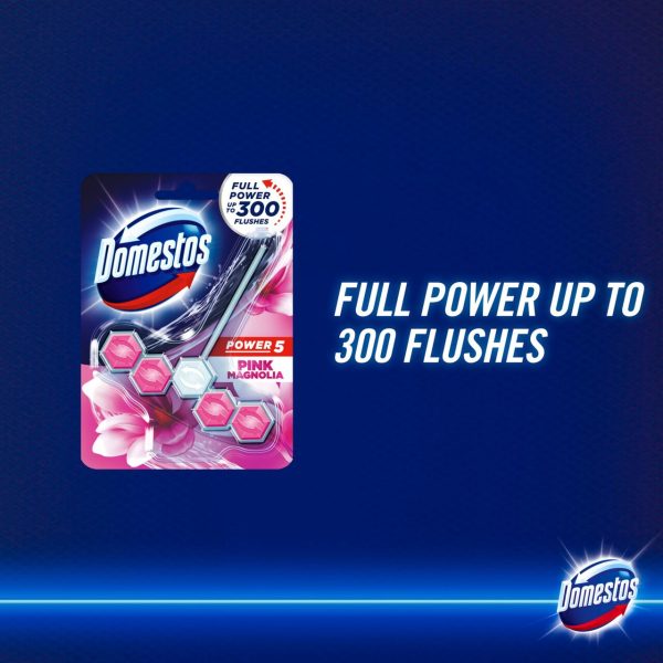 Domestos Power 5 Pink Magnolia Toilet Rim Block 1pc