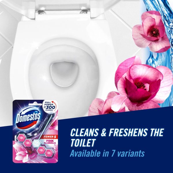 Domestos Power 5 Pink Magnolia Toilet Rim Block 1pc