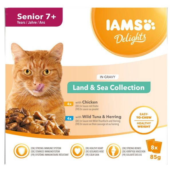 Iams Delights Senior 7+ Cat Land & Sea Collection Pouches In Jelly