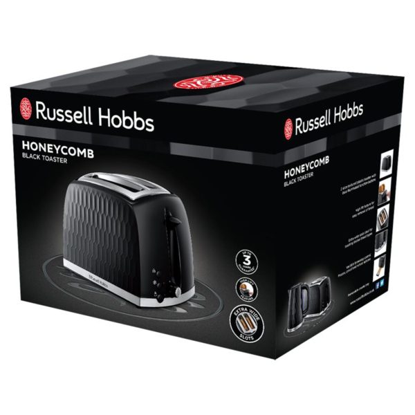 Russell Hobbs Black Honeycomb 2 Slice Toaster