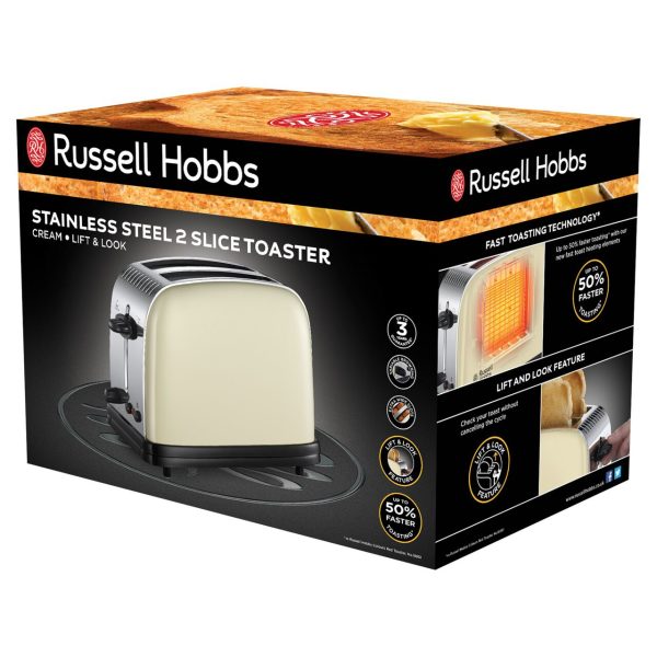 Russell Hobbs Stainless Steel 2 Slice Toaster Cream