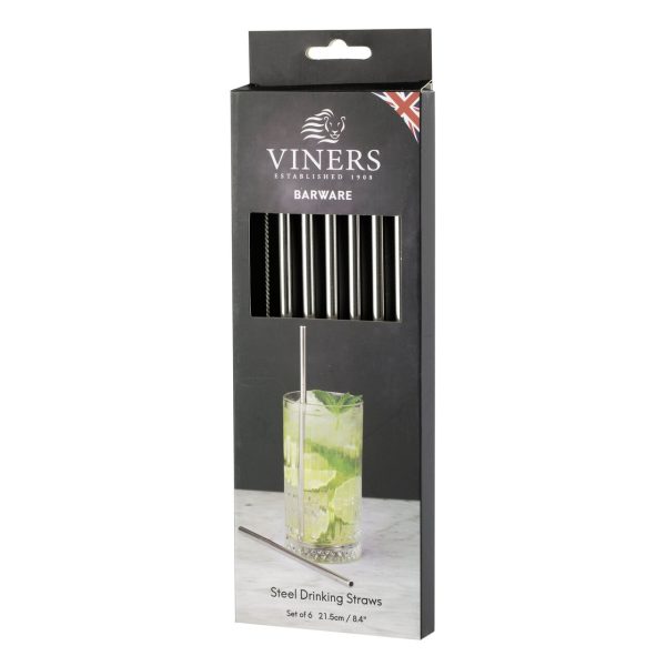 Viners Barware 6pce Long Steel Drinking Straws