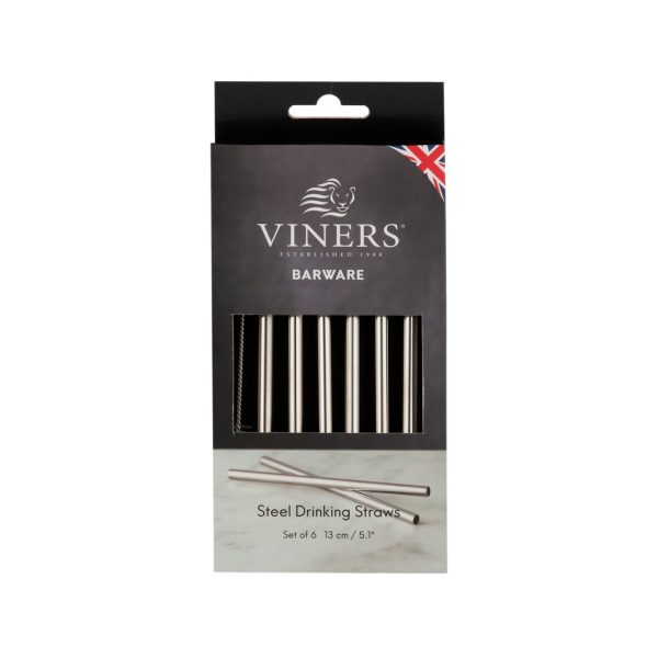 Viners Barware 6pce Short Steel Drinking Straws