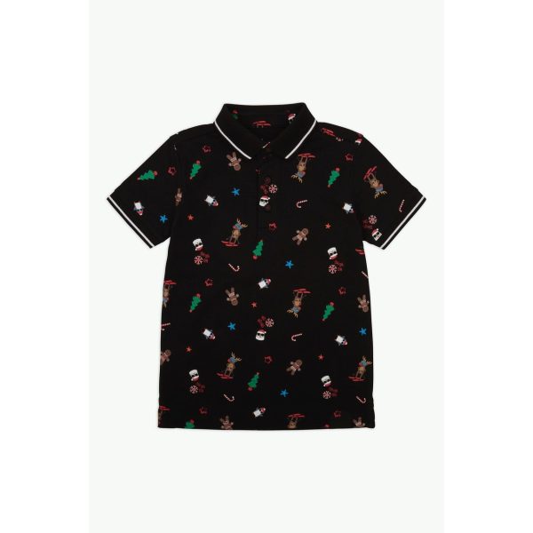 Boys Nutmeg Christmas All Over Print Polo 1-1.5 Years