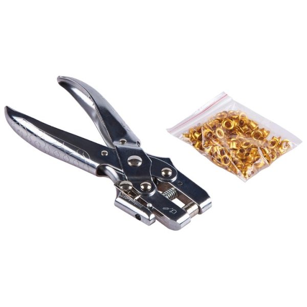 Heavy duty eyelet plier with 100 eyelets