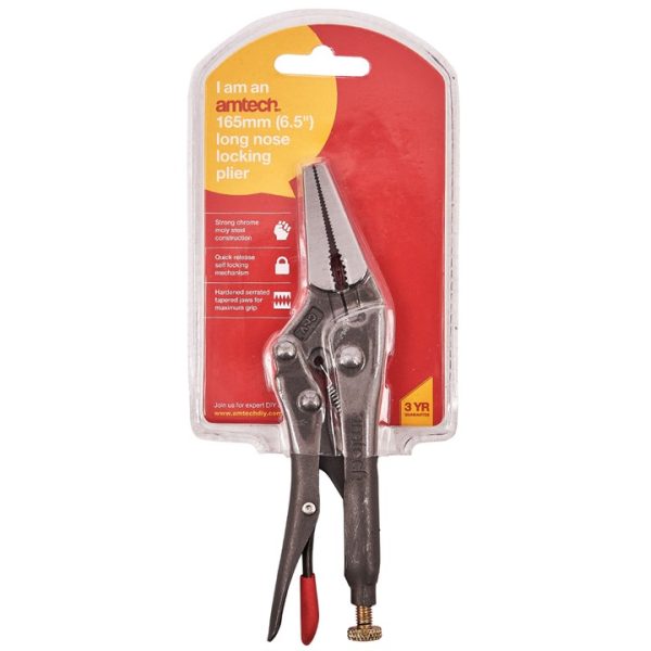 165mm (6.5") Long nose locking pliers