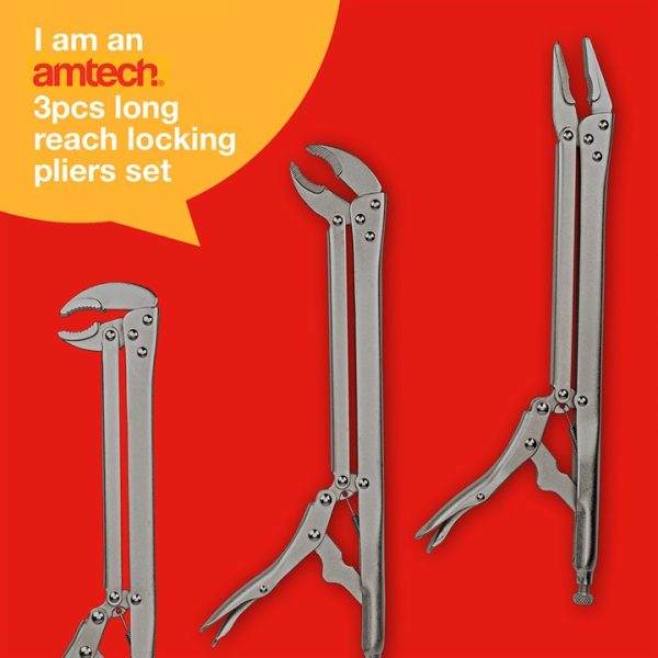 3 Pcs long reach locking pliers set