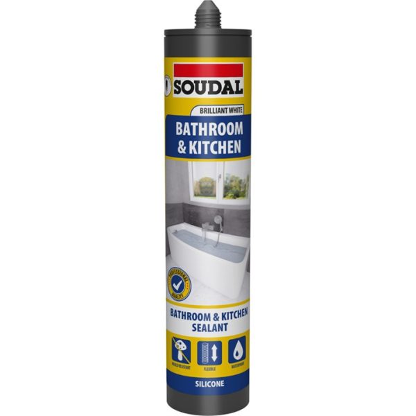 Soudal Bathroom & Kitchen Silicone Sealant - Brilliant WHITE (290ml)