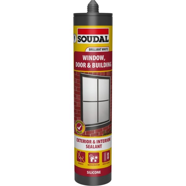 Soudal Window, Door & Building Silicone Sealant - Brilliant WHITE (290ml)