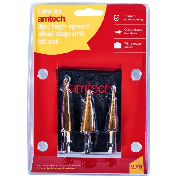 3 Piece high speed steel step drill set