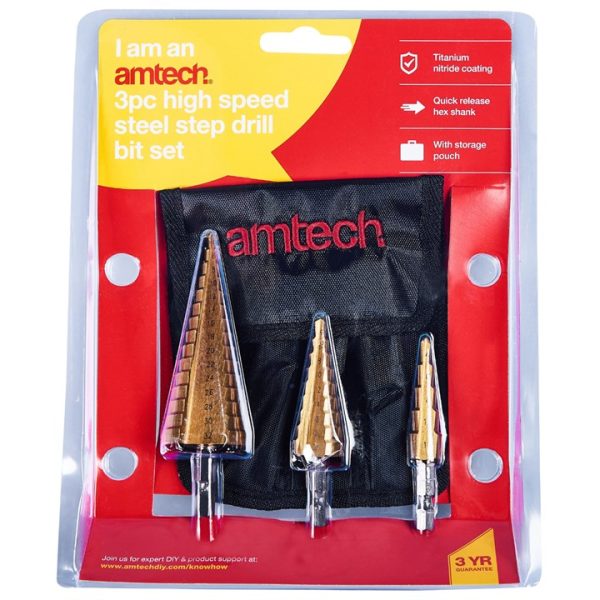 3 Piece high speed steel step drill set (large)