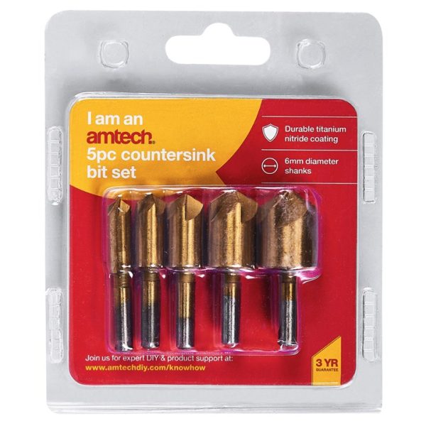 5 piece titanium-coated countersink bit set