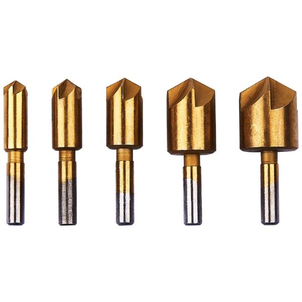 5 piece titanium-coated countersink bit set