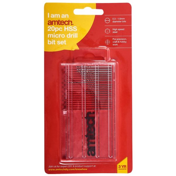 20 Piece high speed steel (HSS) micro drill bits (0.3mm - 1.6mm)