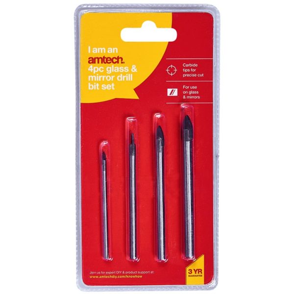 4 Piece glass and mirror drill bit set