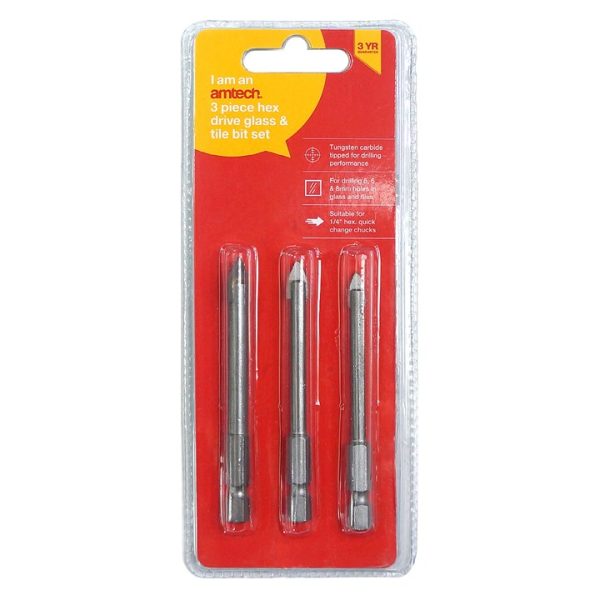 3 Piece hex tile and glass drill bit set