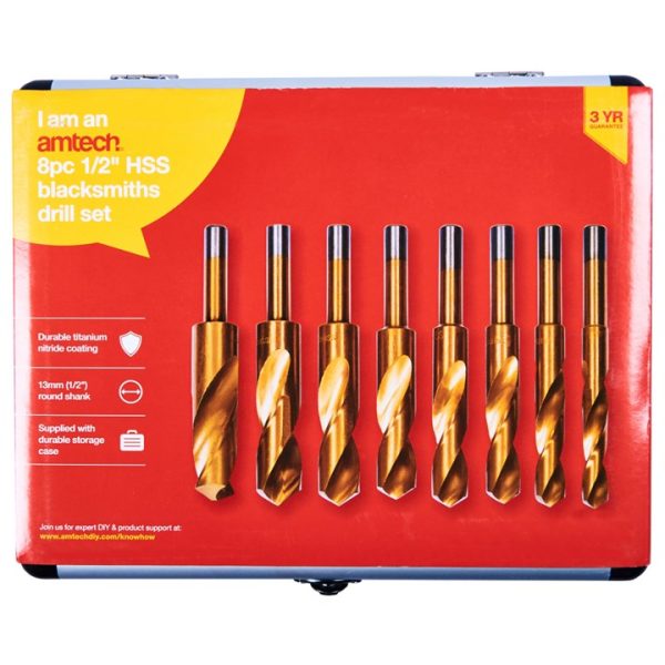 8 Piece 13mm (1/2″) HSS (high speed steel) blacksmith’s drill bit set