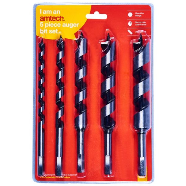 5 Piece auger drill bit set (200mm length)