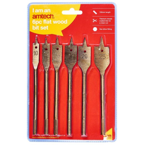 6 Piece titanium flat wood bit set