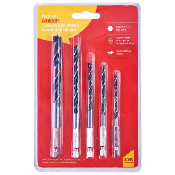 5 Piece hex shank wood drill bit set