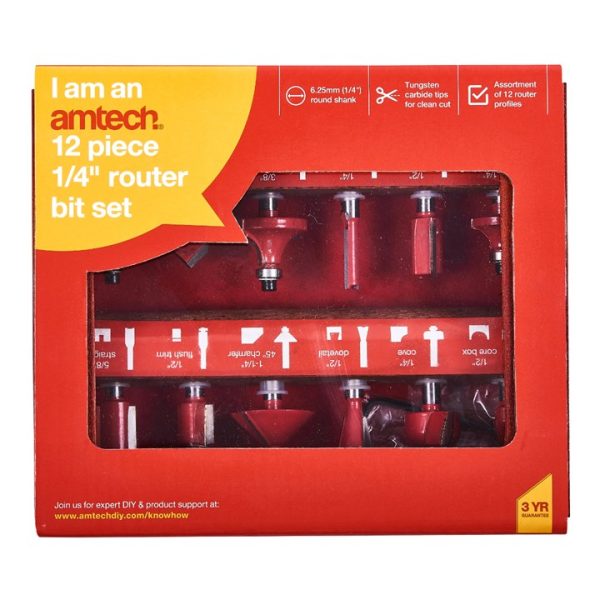 12 Piece 6.25mm (1/4") router bit set